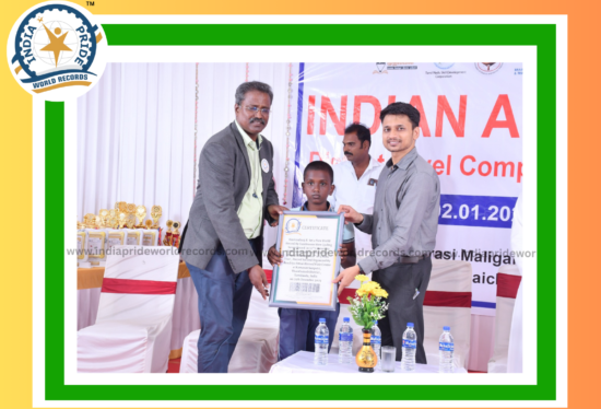Hashvanthraj.K set a new World Record by Continuous Slow Cycling seven rounds in 32*7 Meter dia with answering 40 single digit Mental Mathematics” in 5 mins 1 sec